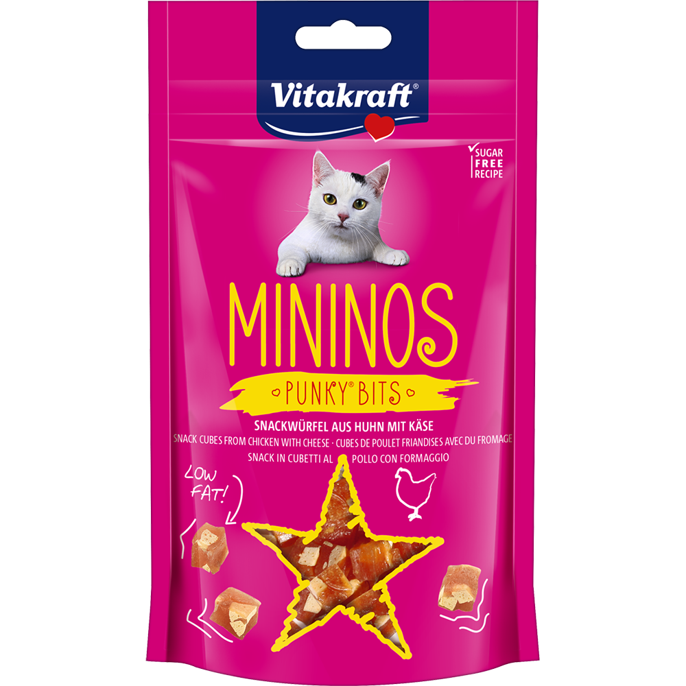 Vitakraft Cat Mininos Punky Bits - Chicken and Cheese Snack Cubes 40g