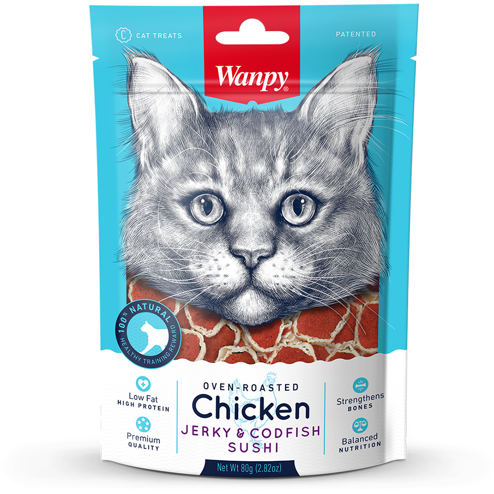 Wanpy Cat Oven-Roasted Chicken Jerky & Codfish Sushi 80g