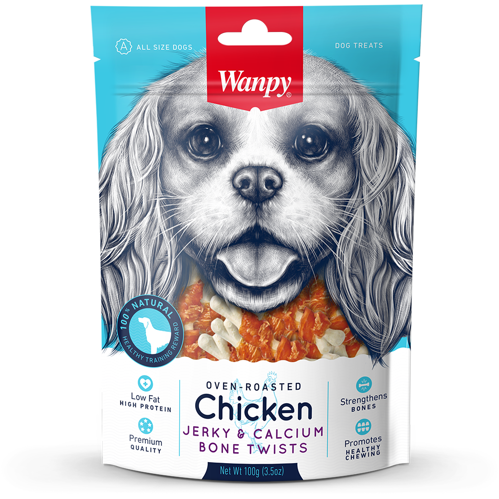 Wanpy Dog Oven-Roasted Chicken Jerky & Calcium Bone Twists 100g