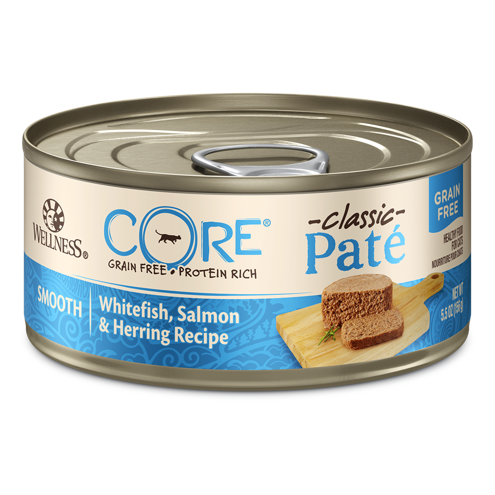 Wellness Cat Core Grain-Free Classic Pate Smooth Whitefish, Salmon & Herring Formula Canned Cat Food 5.5oz