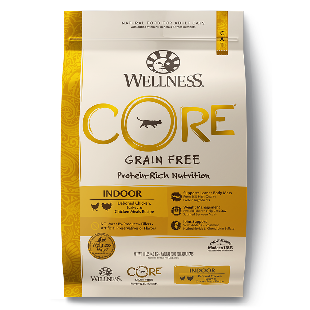 Wellness Cat Core Indoor: Deboned Chicken, Turkey & Chicken Meals Grain-Free Dry Cat Food 11lb