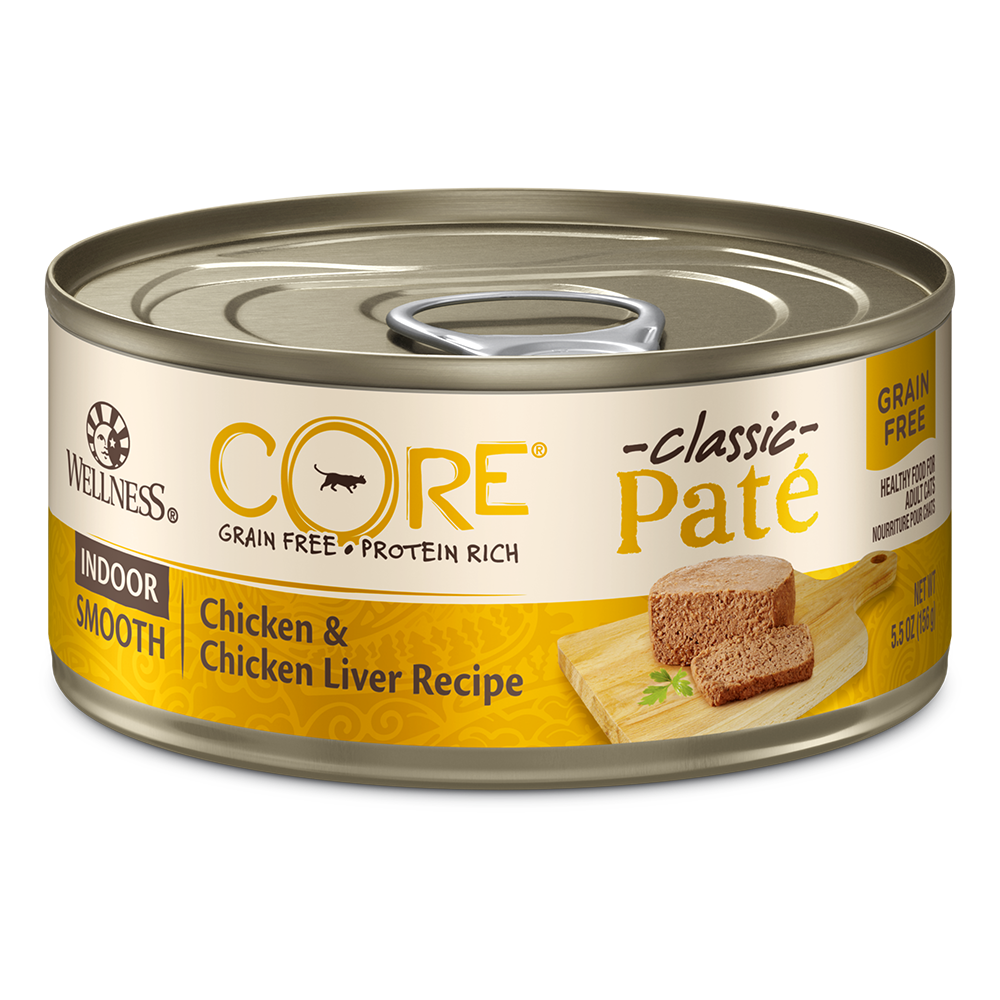 Wellness Cat Core Pate Indoor: Chicken & Chicken Liver Grain-Free Canned Cat Food 5.5oz