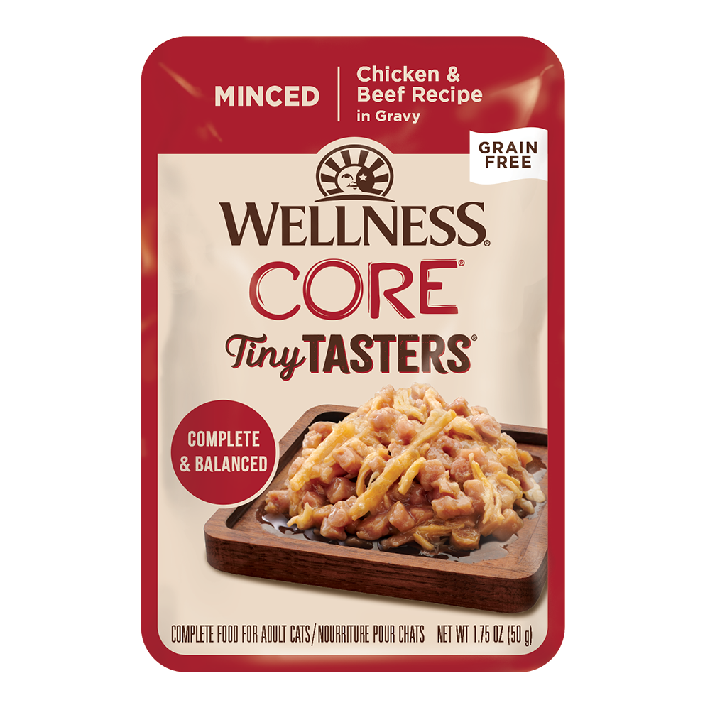 Wellness Cat Core Tiny Tasters Minced Chicken & Beef Grain-Free Pouch Cat Food 1.75oz