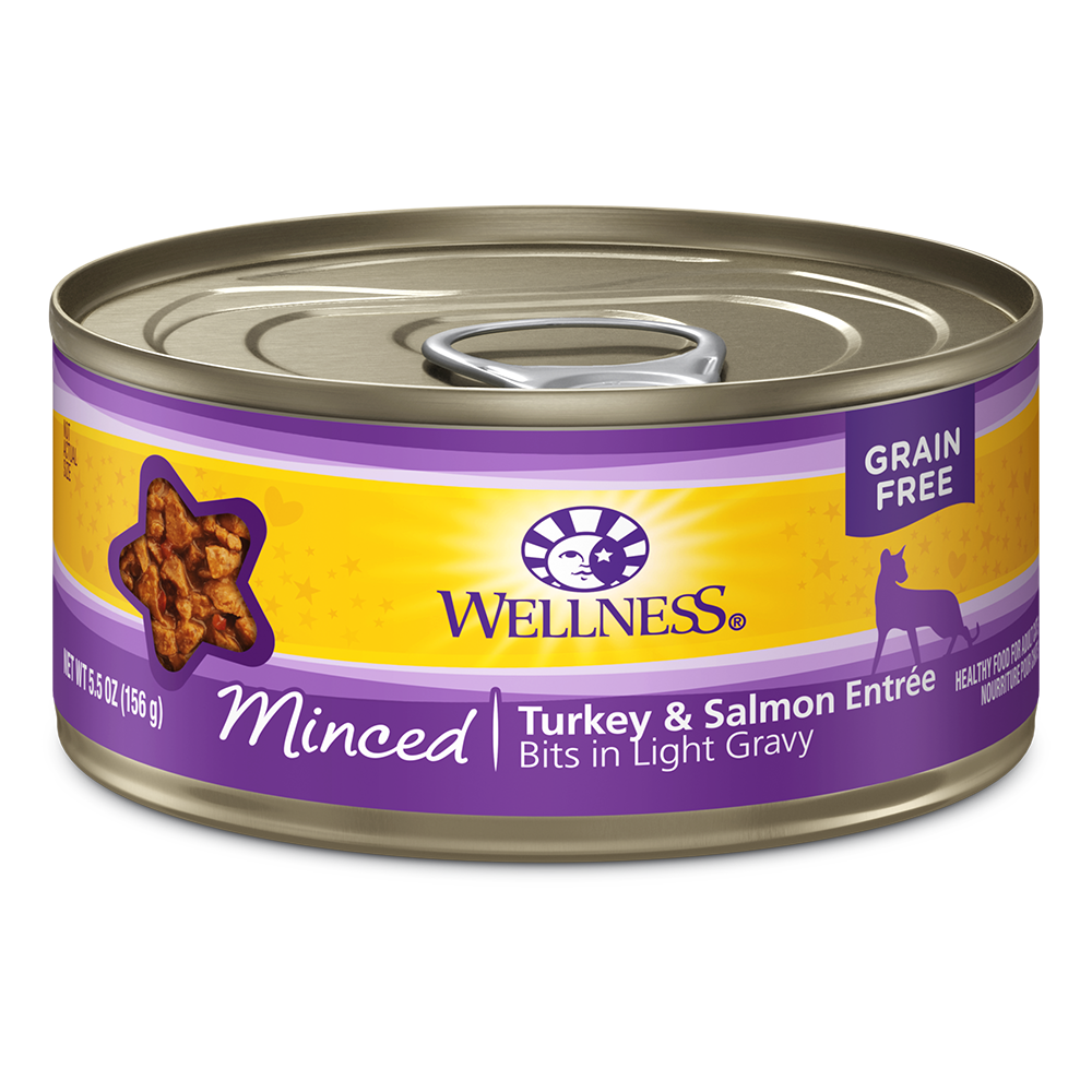 Wellness Cat Complete Health Minced: Turkey & Salmon Entree Grain-Free Canned Cat Food 5.5oz