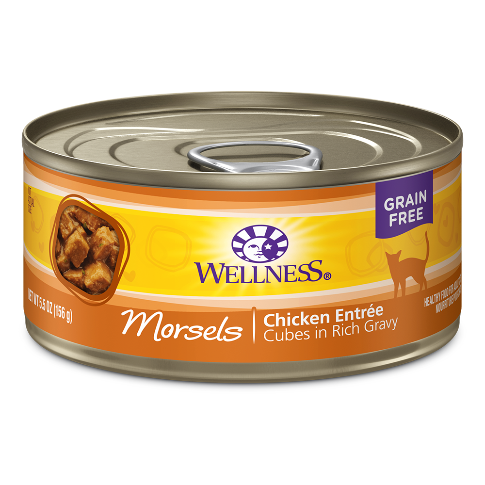 Wellness Cat Complete Health Morsels: Cubes in Rich Gravy Chicken Entree Grain-Free Canned Cat Food 5.5oz