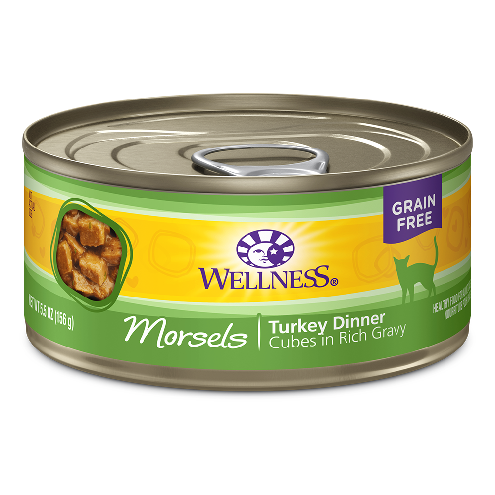 Wellness Cat Complete Health Morsels: Cubes in Rich Gravy Turkey Dinner Grain-Free Canned Cat Food 5.5oz