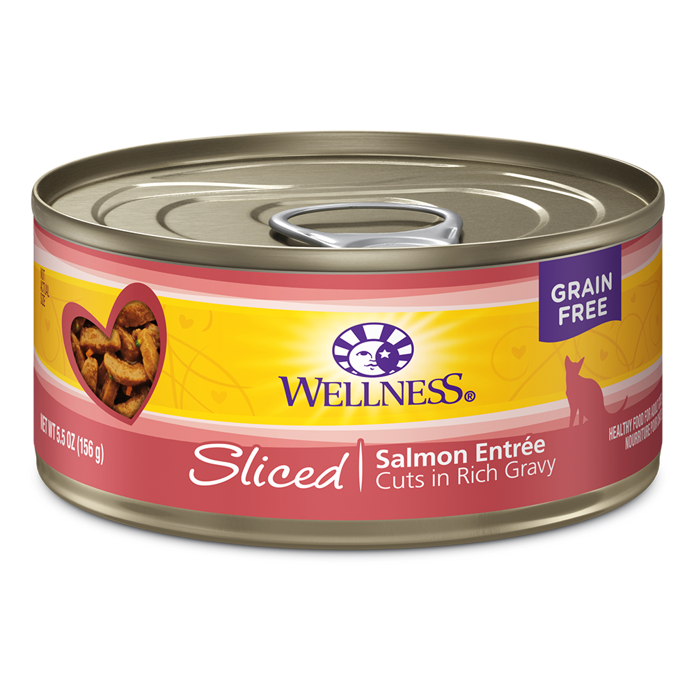 Wellness Cat Complete Health Sliced: Salmon Entree Grain-Free Canned Cat Food 5.5oz