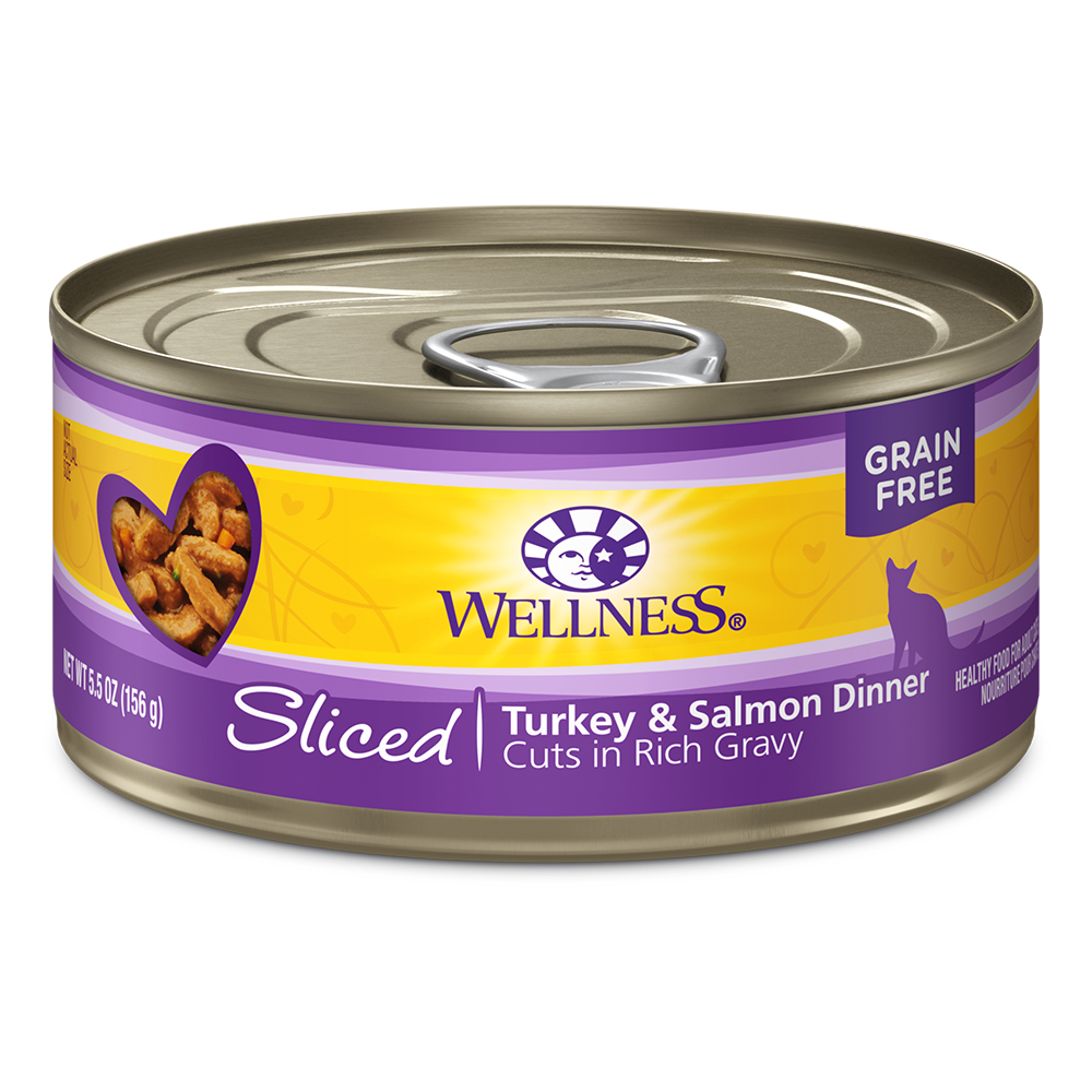 Wellness Cat Complete Health Sliced: Turkey & Salmon Dinner Grain-Free Canned Cat Food 5.5oz