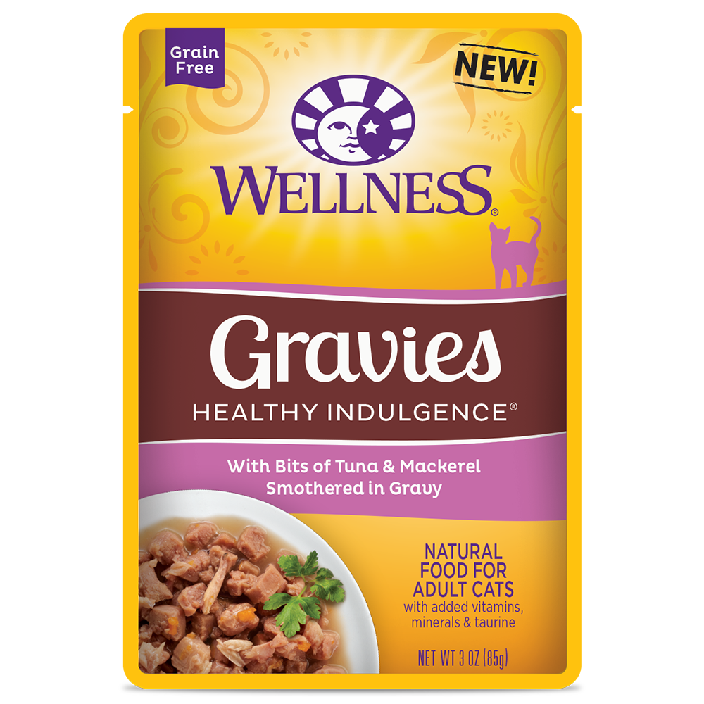 Wellness Healthy Indulgence Gravies: Tuna & Mackerel In Gravy Grain-Free Pouch Cat Food 3oz