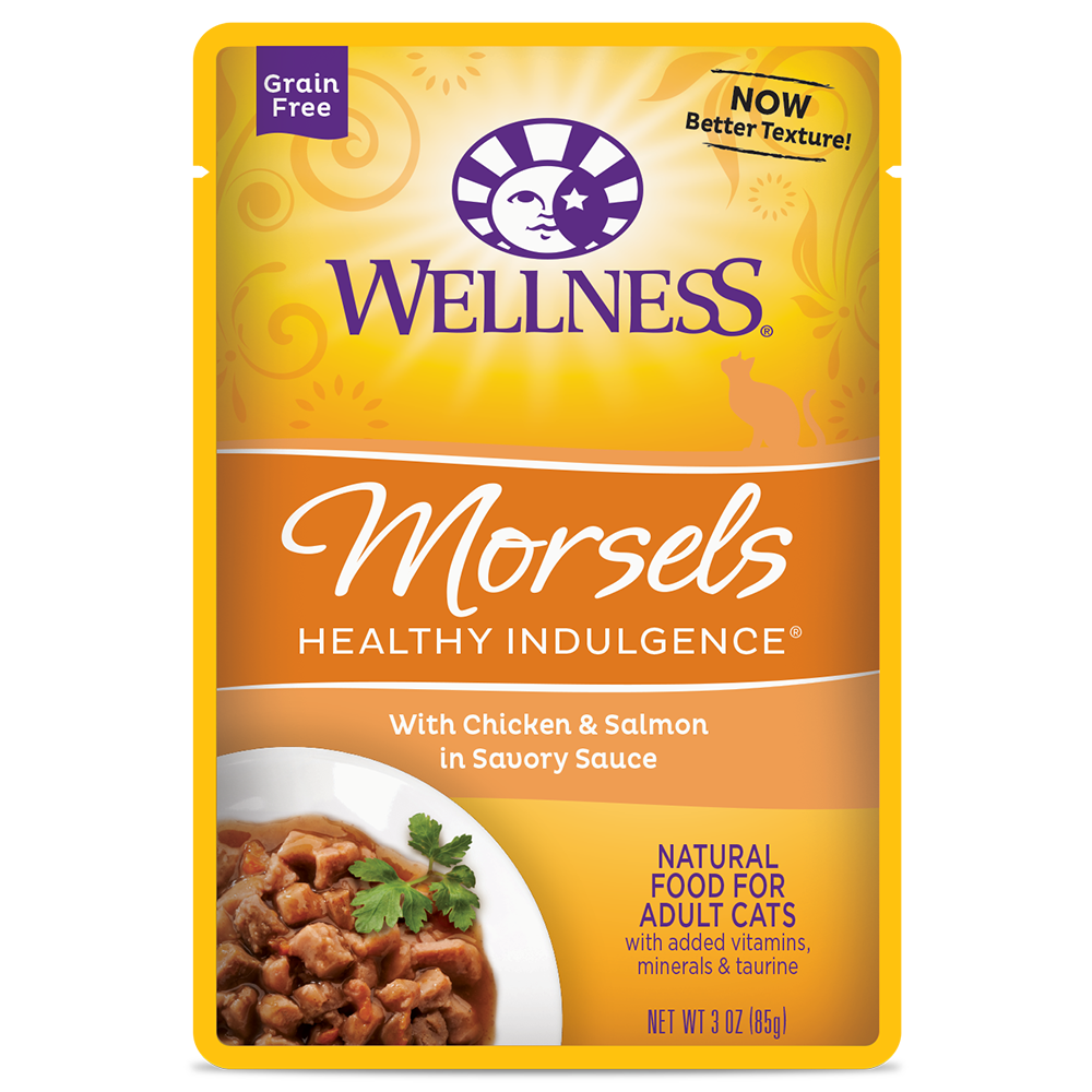 Wellness Healthy Indulgence Morsels: Chicken & Salmon in Sauce Grain-Free Pouch Cat Food 3oz