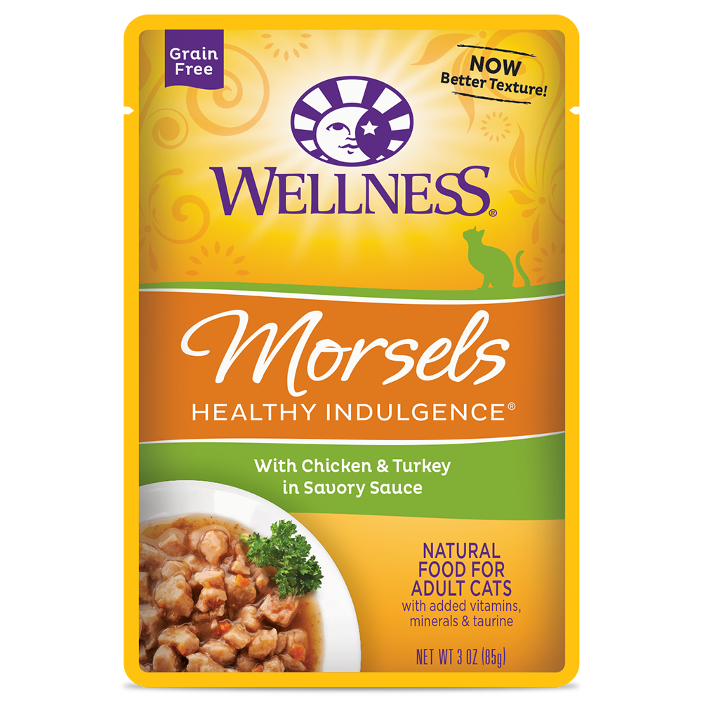 Wellness Healthy Indulgence Morsels: Chicken & Turkey in Sauce Grain-Free Pouch Cat Food 3oz