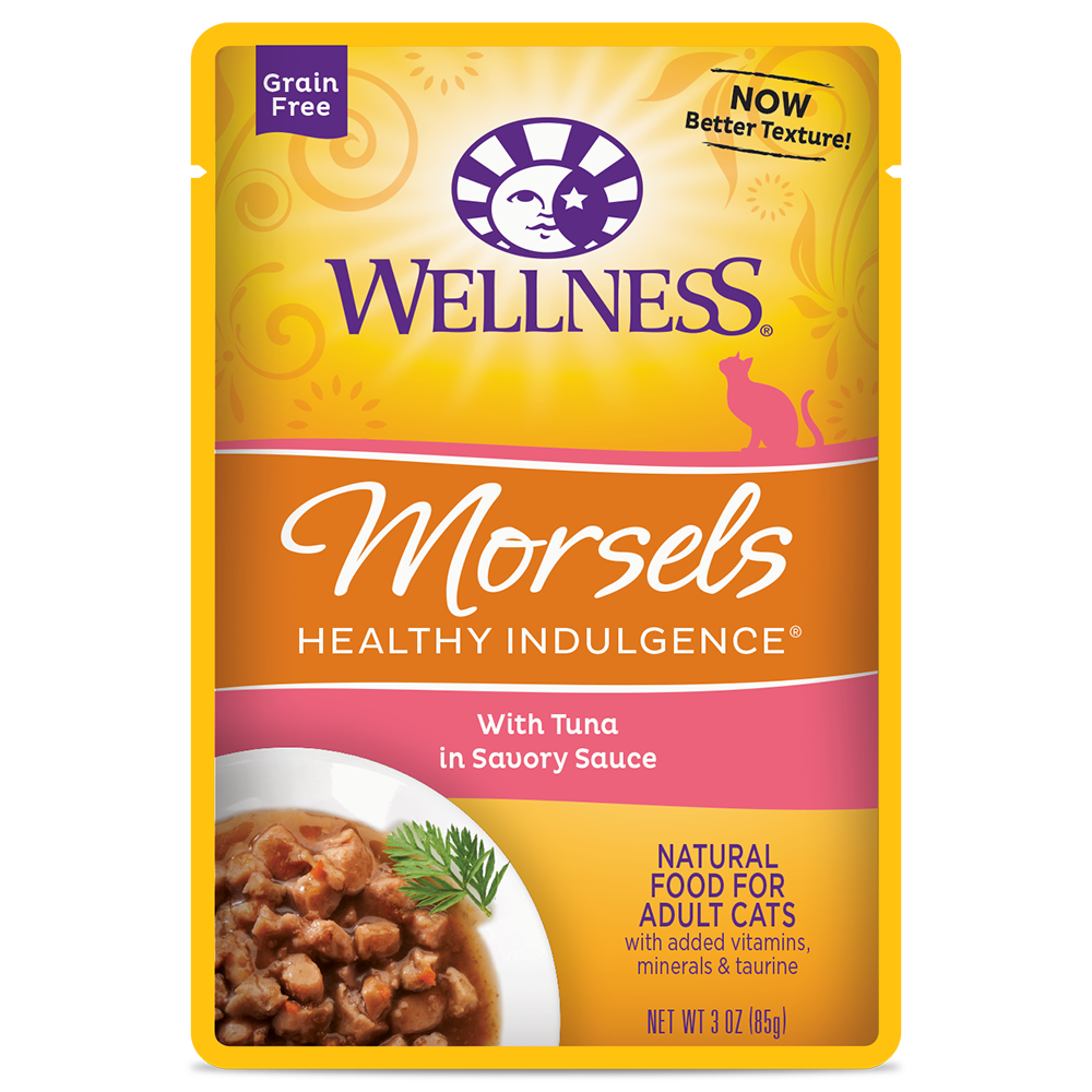 Wellness Healthy Indulgence Morsels: Tuna in Sauce Grain-Free Pouch Cat Food 3oz