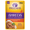 Wellness Healthy Indulgence Shreds: Skipjack Tuna & Shrimp in Light Sauce Grain-Free Pouch Cat Food 3oz