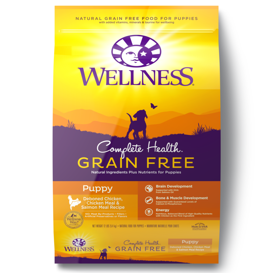 Wellness Dog Complete Health Grain-Free Puppy Deboned Chicken, Chicken & Salmon Meal Dry Dog Food 12lb