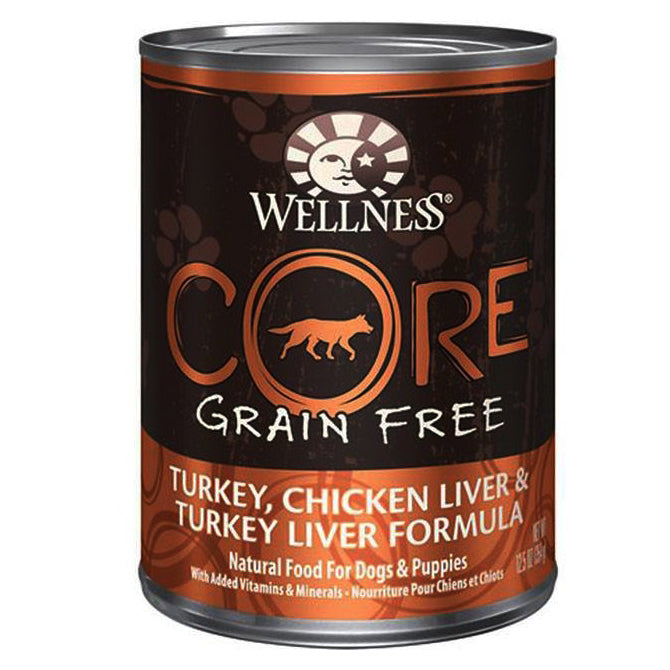 Wellness Core Grain-Free Turkey, Chicken Liver & Turkey Liver Canned Dog Food 12.5oz