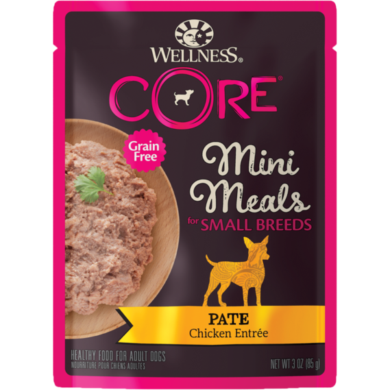 Wellness Dog Core Small Breed Mini Meals: Pate Chicken Entree Grain-Free Pouch Dog Food 3oz